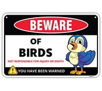 Venicor Letrero de advertencia con texto en inglés «Beware of Birds» - Gran regalo para los amantes de los pájaros - Decoración de arte detallada de dibujos animados - Decoración de pared de metal de