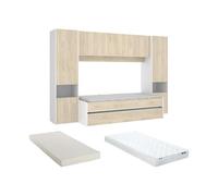 Venta-unica Cama Nido con Puente Selena - 90 x 190 cm - Color: Roble y Blanco + colchón