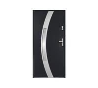 Vente-unique - Puerta de entrada de acero acristalada con inox Alt. 207 x Ancho 100 cm antracita - se abre hacia la izquierda TROFA Gray
