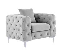 Venta-Unica - Silla Chesterfield de Terciopelo Gris Claro Edwina