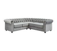 Venta-Unica - Sof√° rinconero de Terciopelo Chesterfield - Gris Plateado