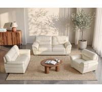 Venta-Unica - Sofá 3+2+1 plazas de Piel Thibault - Blanco Marfil