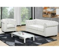Venta-unica - Sofá 3 plazas y sillón Chesterfield - Piel sintética - Blanco