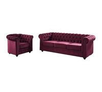 Venta-unica - Sofá 3 plazas y sillón de Terciopelo Chesterfield - Púrpura