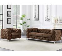 Venta-unica - Sofá de 3 plazas y sillón chesterfield de microfibra con acabado de piel envejecida EDWINA