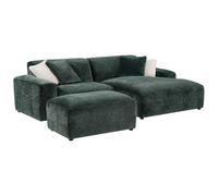 Venta-Unica - Sofá esquinero Derecho y Chaise Longue de Terciopelo Acanalado Verde TIRONO