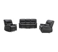 Venta-Unica - Sofá s 3+2 Places y Sillón Relax de Piel sintética Negra Canby