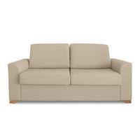 Ventadecolchones - Sofá Cama Italiano 3 Plazas con Subida Y Montaje (207x103x100cm) Berlín en Tela Mozart Antimanchas Beige con Patas de Madera