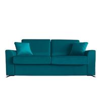Ventadecolchones - Sofá Cama Italiano 3 Plazas con Subida Y Montaje (207x103x100cm) Berlín en Terciopelo Verde con Patas Metálicas Negras