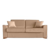 Ventadecolchones - Sofá Cama Italiano 3 Plazas con Subida Y Montaje (207x103x100cm) Berlín en Terciopelo Beige con Patas de Madera