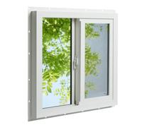 Ventana deslizante de vinilo para sótano de 8,2 cm de grosor, 59,7 x 59,7 cm, vidrio de baja emisividad con gas argón, vidrio transparente templado aislado de doble panel, media pantalla incluida