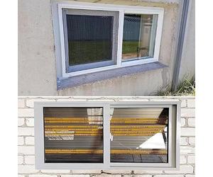 Ventana tolva de vinilo con montaje en F para casas y sótanos de 106.7 x 45.7 cm, color blanco, ideal para privacidad y ventilación, varios tamaños disponibles de 3050 pulgadas