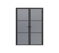 Vente-unique-Bloque de puerta reversible de dos hojas de aluminio y vidrio ahumado - 2 x Alt. 204 x L83 cm - Negro - MASERU