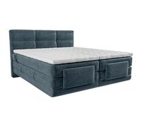 Vente-unique-Boxspring con cabecero Acolchado + somieres Relax eléctricos + colchón + cubrecolchón - 2 x 90 x 200 cm - Tela - Azul - LODI de Palacio