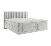 Vente-unique-Boxspring con cabecero con Costuras Verticales + somieres eléctricos de relajación + colchón + Topper - 2 x 90 x 200 cm - Terciopelo - Gris Claro - DONISI de Palacio