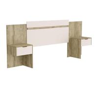 Vente-unique-Cabecero Extensible con mesas de Noche - 140/160 cm - Color: Natural y Marfil - PARATI