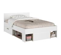 Vente-unique-Cama 120 x 190/200 cm con Compartimentos - Blanco y Natural - KINSELIA