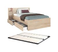 Vente-unique-Cama 120 x 190 cm con 4 cajones - Color: Natural + Somier - TENALIA