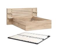 Vente-unique-Cama 140 x 190 cm con Compartimentos - Color: Natural + Somier - TENALIA