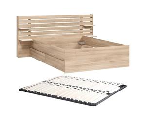 Vente-unique-Cama 140 x 190 cm con Compartimentos - Color: Natural + Somier - TENALIA