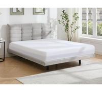 Vente-unique-Cama 180 x 200 cm con cabecero capitoné - Terciopelo - Gris + Colchón - NISATIO