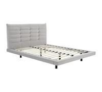 Vente-unique-Cama 180 x 200 cm con cabecero tapizado - Terciopelo - Gris - NISATIO
