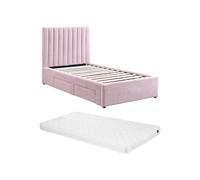 Vente-unique-Cama 90 x 190 cm con 2 cajones - Tela - Rosa + ColchÛn - Sarah
