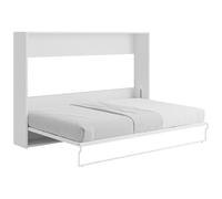 Vente-unique-Cama abatible 140 x 200 cm - Apertura Horizontal Manual - Blanco y Gris - Malina II