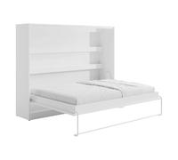 Vente-unique-Cama abatible 140 x 200 cm - Apertura Horizontal Manual - con Luces LED - Blanco - RAPILI
