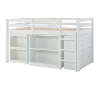 Vente-unique-Cama combinada 90 x 190 cm con Almacenamiento y Escritorio Extensible - Pino y MDF - Blanco - ABRENO