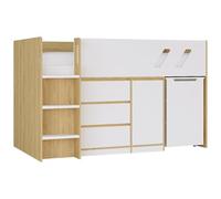 Vente-unique-Cama combinada 90 x 190 cm con Escritorio y Almacenamiento - Color: Natural y Blanco - SAGITI