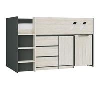 Vente-unique - Cama combinada de 90 x 190 cm con Escritorio y Espacio de Almacenamiento - Colores: Aspecto de Madera Gris Oscuro y Gris - SAGITI