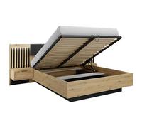 Vente-unique-Cama con arcón y mesitas de Noche 160 x 200 cm - con Leds - Color: Natural y Negro - ARIADA