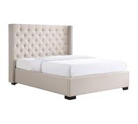 Vente-unique - Cama con cabecero acolchado - 200 x 200 cm - Tela - Beige - Massimo