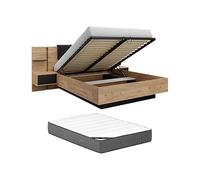 Vente-unique - Cama con canapé abatible 2 plazas Elynia - melamina - Gris Antracita, Color Natural Claro