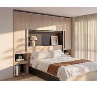 Vente-unique-Cama con Compartimentos 160 x 200 cm - con Leds - Color: Natural y Negro - VELONA