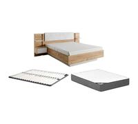 Vente-unique Cama con mesita de noche de 160 x 200 cm con LED color natural y blanco + somier + colchón premium - Elynia