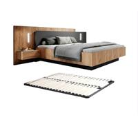 Vente-unique - Cama con mesitas de Noche - 160 x 200 cm - 2 cajones - con iluminaciÛn LED - Colores: Aspecto de Madera y Antracita + Base de Cama - FRANCOLI