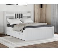 Vente-unique - Cama con trastero - 140 x 190 cm - Madera de Pino - Gris Antracita + Base de la Cama - MEDERICK