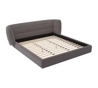 Vente-unique-Cama de 160 x 200 cm con cabecero Curvado - Tela de Rizo - Gris - LARUMO de Maison Céphy