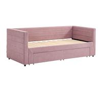 Vente-unique-Cama Nido 2 x 80 x 200 cm - con somier de Lamas y cajones - Tela Texturizada - Rosa - CAMITY