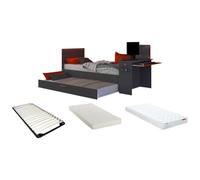 Vente-unique-Cama Nido Gamer 90 x 200 et 90 x 190 cm - con Escritorio - Leds - Antracita y Rojo + colchón + Somier - VOUANI
