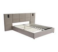 Vente-unique-Canapé abatible 180 x 200 cm con cabecero y lámpara integrada - Terciopelo - Topo - SARETO