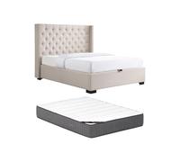 Vente-unique-CanapÈ abatible 200 x 200 cm con cabecero capitonÈ - Tela - Beige + ColchÛn - Massimo