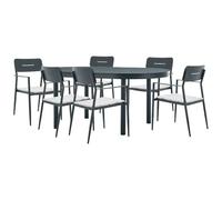Vente-unique-Comedor de jardín de Aluminio: Mesa Extensible de 170/240 cm y 6 sillones apilables - Antracita - LOTTYS de MYLIA