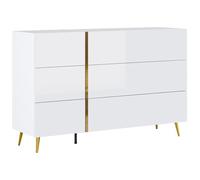 Vente-unique - Commode 6 tiroirs - Blanc Brillant et dorÈ - MARZIALO