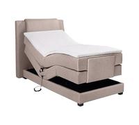 Vente-unique-Conjunto Completo boxspring con cabecero + somieres articulados eléctricos + colchón + cubrecolchón - 100 x 200 cm - Tela - Beige - Castel II de Palacio