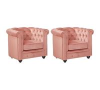Vente-unique-Conjunto de 2 sillones de Terciopelo Chesterfield - Rosa Polvo
