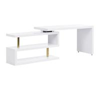 Vente-unique-Escritorio Extensible con Plataforma giratoria 360∞- MDF Lacado - Blanco y Dorado - NICEPHORE II