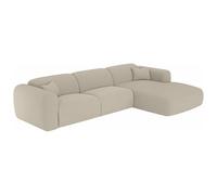 Vente-unique-Gran sofá Cama Esquina Derecho Convertible Cama Chaise Longue en Tejido Color Beige Jaspeado POGNI
